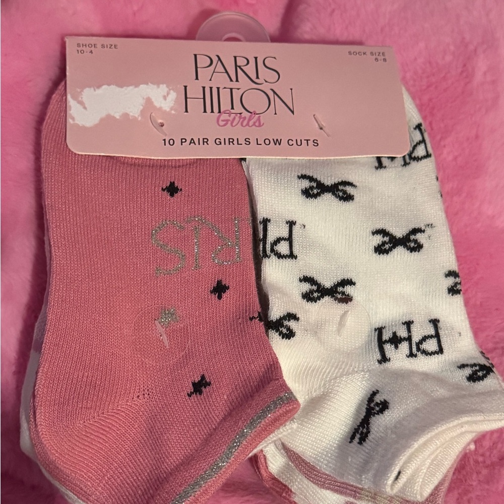 Paris Hilton Girls 10 Pair Low Cut Socks Shoe Size 10-4